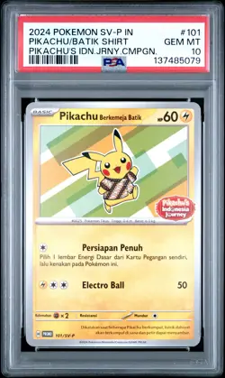 2024 POKEMON INDONESIAN SV-P PROMO #101 PIKACHU IN BATIK SHIRT PSA 10 - Image 1