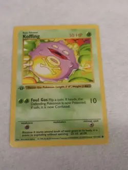 1st Edition Shadowless Koffing 51/102 Base Set Rare Vintage Pokemon Card - Image 1