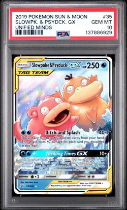 2019 POKEMON SUN & MOON UNIFIED MINDS #35 SLOWPOKE & PSYDUCK GX PSA 10 - Image 1