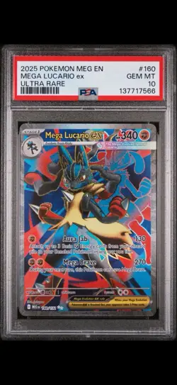 2025 POKEMON MEG EN MEGA LUCARIO ex ULTRA RARE #160 PSA 10 - Image 1