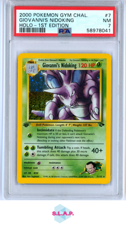 GIOVANNI'S NIDOKING HOLO-1ST EDITION POKEMON GYM CHALLENGE 2000 7 PSA 7 - Image 1