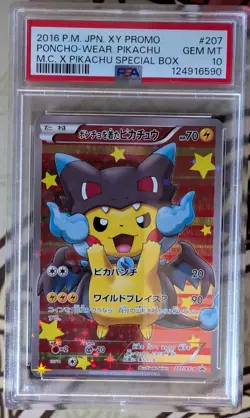 Pokemon Poncho-Wearing Pikachu M Charizard X JPN Full Art Promo 207/XY-P PSA 10 - Image 1