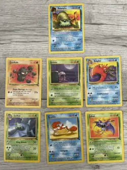 7 x Fossil Set Pokemon Cards Grimer Krabby Golbat Zubat Omanyte Kingler Geodude - Image 1