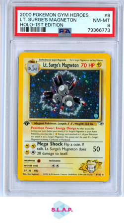 LT. SURGE'S MAGNETON HOLO-1ST EDITION POKEMON GYM HEROES 2000 8 PSA 8 - Image 1