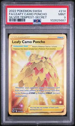 Pokemon TCG Silver Tempest Leafy Camo Poncho - Gold - 214/195 PSA 9 - Image 1