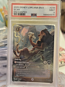 2025 DISNEY LORCANA EN 9-FABLED ENCHANTED #239 SCAR FINALLY KING PSA 9 - Image 1
