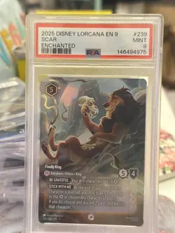 2025 DISNEY LORCANA EN 9-FABLED ENCHANTED #239 SCAR FINALLY KING PSA 9 - Image 2