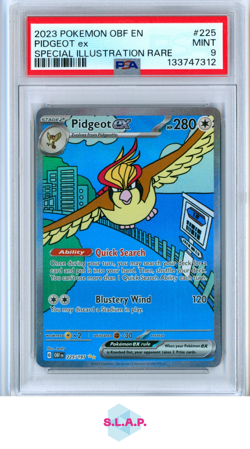 PIDGEOT EX POKEMON OBF #225 2023 OBSIDIAN FLAMES HOLO SPECI4L ILL RARE EN PSA 9 - Image 1