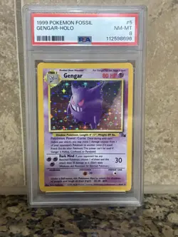 1999 POKEMON FOSSIL #5 GENGAR-HOLO PSA 8 - Image 1