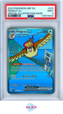 PIDGEOT EX POKEMON OBF #225 2023 OBSIDIAN FLAMES HOLO SPECI4L ILL RARE EN PSA 9 - Image 1