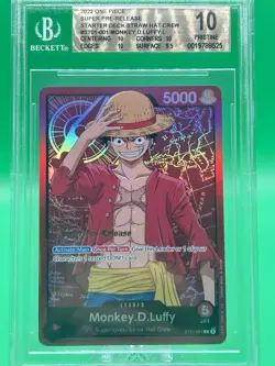 One Piece CCG Monkey D Luffy Super Pre-Release St01-001 PSA BGS 10 - Image 1
