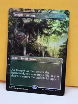 1x FOIL BORDERLESS ALT ART Temple Garden, NM, RVR, Magic: the Gathering, MtG - Image 1