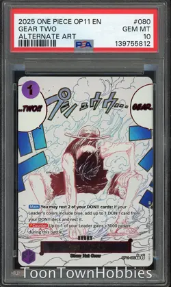 PSA 10 One Piece - Gear Two OP11-080 Alt Art - A Fist Of Divine Speed English - Image 1
