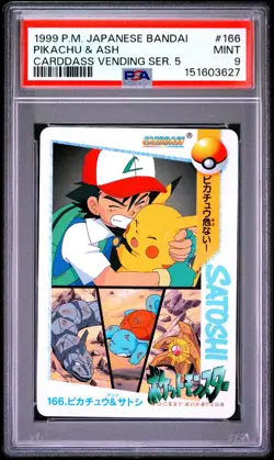 PSA 9 2026 CERT PIKACHU & ASH 1999 POKEMON JPN BANDAI CARDDASS VENDING #166 - Image 1