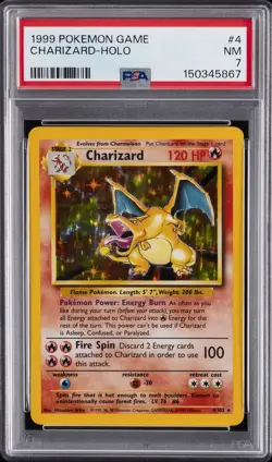 1999 POKEMON BASE SET UNLIMITED #4 CHARIZARD-HOLO PSA 7 - Image 1