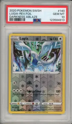 2020 Pokemon SWSH Darkness Ablaze Lugia Reverse Holo Foil #140 PSA 10 - Image 1