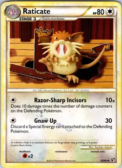 Pokemon TCG Raticate HGSS Undaunted 34/90 Regular Uncommon Card Played LP - Image 1