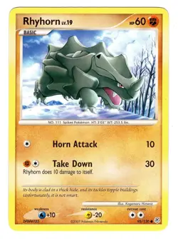 Pokemon TCG Rhyhorn Lv.19 Diamond & Pearl 95/130 Regular Common Card LP-NM - Image 1