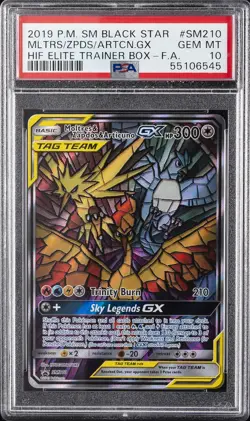 2019 POKEMON SM BLACK STAR PROMO FULL ART/MOLTRES & ZAPDOS & ARTICUNO GX PSA 10 - Image 1