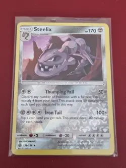 Pokemon Sun Moon Cosmic Eclipse Steelix 139/236 Rare Reverse Holo TCG Card - Image 1