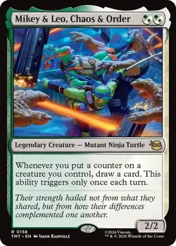 FOIL MIKEY & LEO, CHAOS & ORDER mtg NM Teenage Mutant Ninja Turtles 1 Rare - Image 1