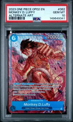 2023 ONE PIECE OP02-PARAMOUNT WAR ALTERNATE ART #062 MONKEY D. LUFFY PSA 10 - Image 1