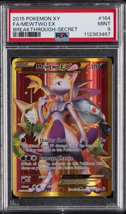2015 POKEMON XY BREAKTHROUGH SECRET #164 FULL ART/MEWTWO EX PSA 9 - Image 1