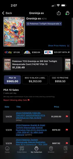 Pokemon Greninja ex Twilight Masquerade & Pikachu Lost Origin PSA 10 Lot - Image 4