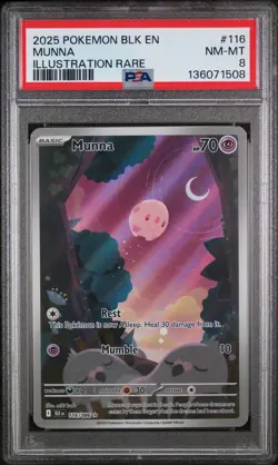 Munna Illustration Rare Pokemon Blk En-Black Bolt 116/086 PSA 8 - Image 1