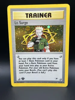 Pokemon Lt. Surge Trainer Gym Heroes TCG 017/132 Holo First Edition MP - Image 1