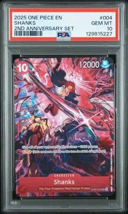 2025 ONE PIECE OP09 004 SHANKS ENGLISH 2ND ANNIVERSARY SET SR PROMO PSA 10 - Image 1