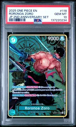 2025 ONE PIECE OP06-118 JAPANESE 2ND ANNIVERSARY SET RORONOA ZORO ENG PSA 10 - Image 1