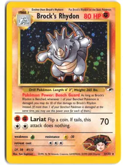 Brock's Rhydon 2/132 Holo Rare Gym Heroes Pokemon Unlimited Holo - Image 1