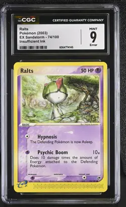 CGC 9 MINT Ralts 2003 EX Sandstorm 74/100 Pokemon Card - Image 1