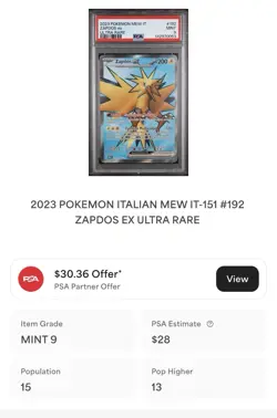 POKEMON PSA 9 ZAPDOS EX ULTRA RARE 192/165 SET 151 ITALIANO 2023! - Image 4