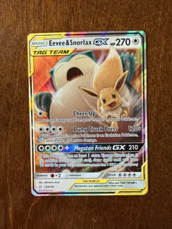 Pokemon Eevee & Snorlax GX Team Up Tag Team Ultra Rare Holo 120/181 TCG Card NM - Image 1