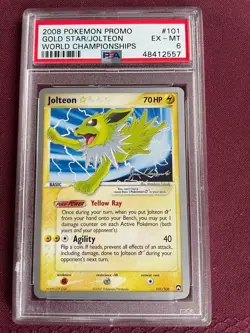 2008 POKEMON CARD PROMO GOLD STAR JOLTEON WORLD CHAMPIONSHIPS PSA 6 - Image 1