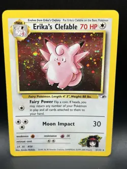Pokemon TCG Erika's Clefable Gym Heroes Holo Rare Card 3/132 LP/MP Swirl - Image 1