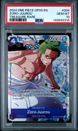 2024 ONE PIECE EMPERORS IN THE NEW WORLD #004 ZORO-JUUROU TREASURE RARE PSA 10 - Image 1