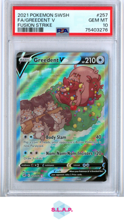 GREEDENT V POKEMON 257 2021 FUSION STRIKE FULL ART ENGLISCH PSA 10 - Image 1