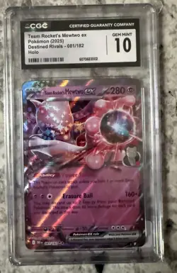 2025 Pokemon Team Rocket's Mewtwo ex 081/182 Destined Rivals Holo CGC 10 - Image 1