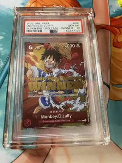 2022 ONE PIECE PROMOS SUPER PRE-RELEASE-WINNER #001 MONKEY D. LUFFY PSA 10 - Image 1