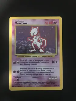 Mewtwo Pokemon Card Holo 10/102 Base Set Unlimited Rare Vintage MP - Image 1