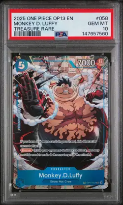 Monkey D. Luffy OP11-058 Treasure Rare One Piece English PSA 10 GEM - Image 1