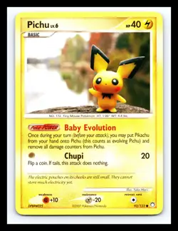 💥 PICHU 2007 Pokemon Diamond & Pearl Mysterious Treasures Non Holo # 93/123 - Image 1