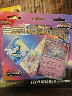 Prismatic Evolutions 3 Pack Blister Tech Sticker Collection and 2026 Pokemon Day - Image 2