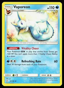 Vaporeon 42/236 Uncommon Cosmic Eclipse Pokemon Card - Image 1