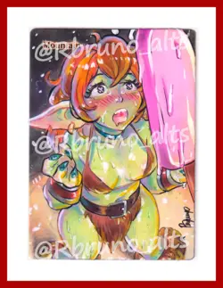 Hand Painted Altered MTG Mountain Card Anime Goblin Girl - Rbruno - Image 1