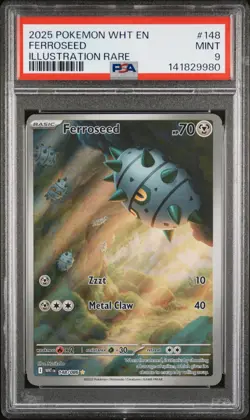 2025 POKEMON WHT EN-WHITE FLARE ILLUSTRATION RARE #148 FERROSEED PSA 9 - Image 1