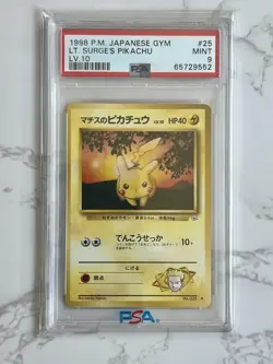 Pokemon TCG Lt. Surge's Pikachu PSA 9 Gym Heroes Japanese #025 Vintage 1998 MINT - Image 1